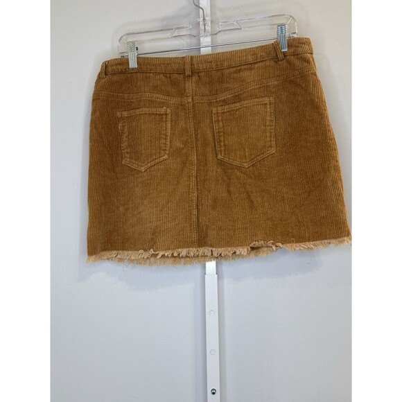 Mittoshop Corduroy Mini Skirt Womens L Brown Tan 100% Cotton Pockets Raw Hem Y2K - Picture 2 of 10